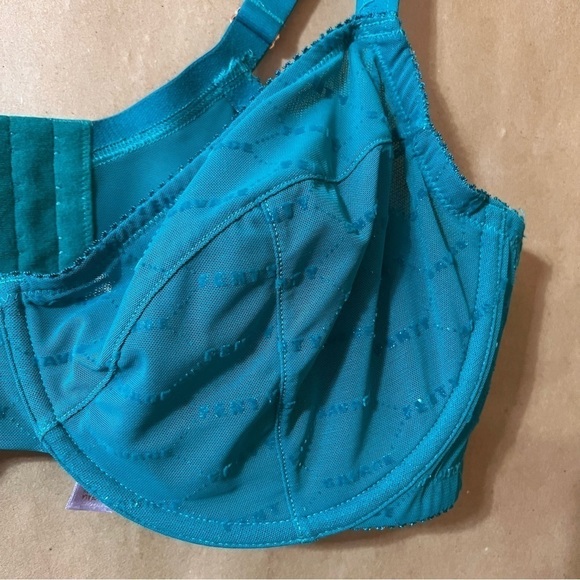 Savage x Fenty | Shimmer Flocked Logo Unlined Bra Teal Shimmer Size 40DDD (40F) - Picture 5 of 13